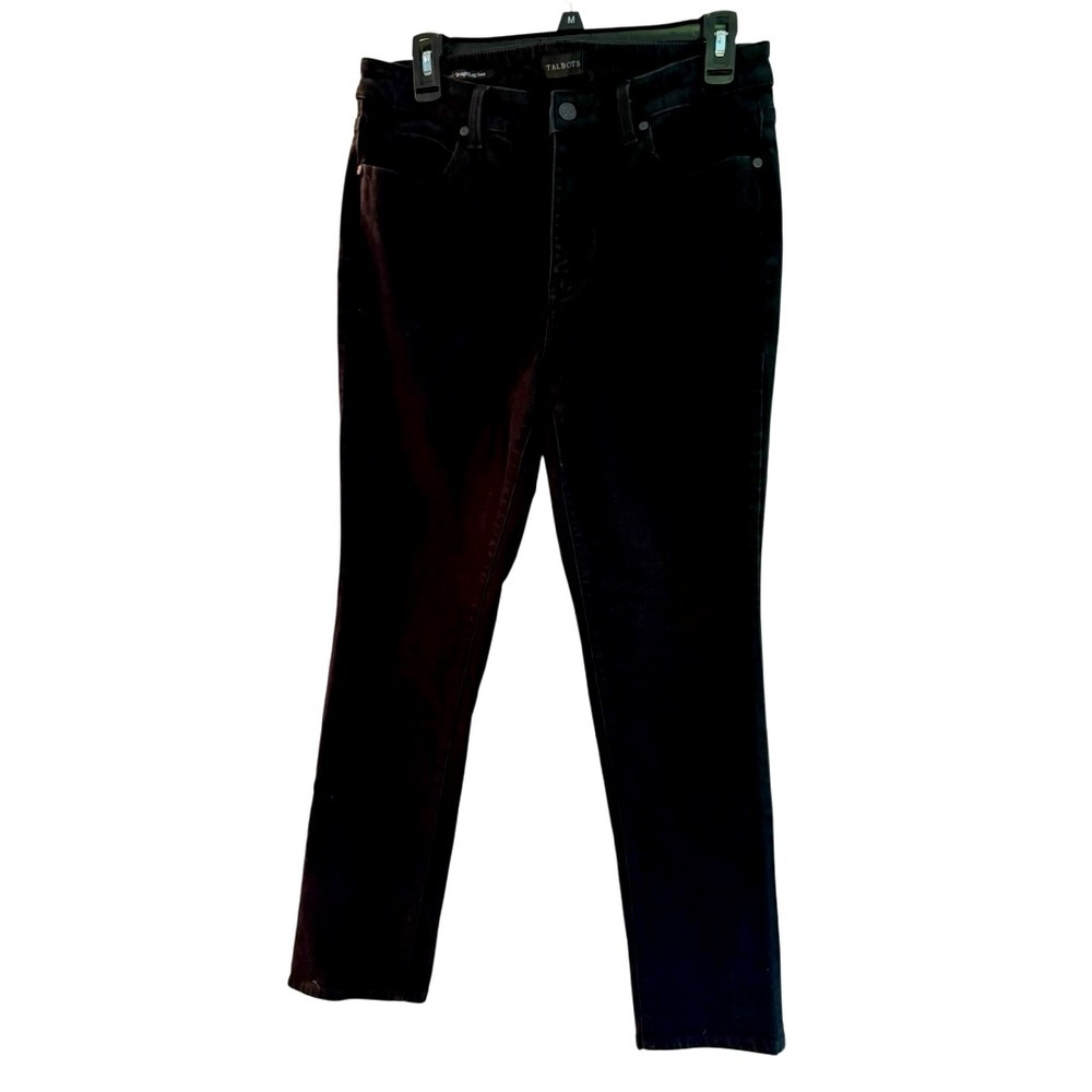 Talbots Classic Black Straight-Leg Women's Jeans metal button and zip front - Picture 3 of 10